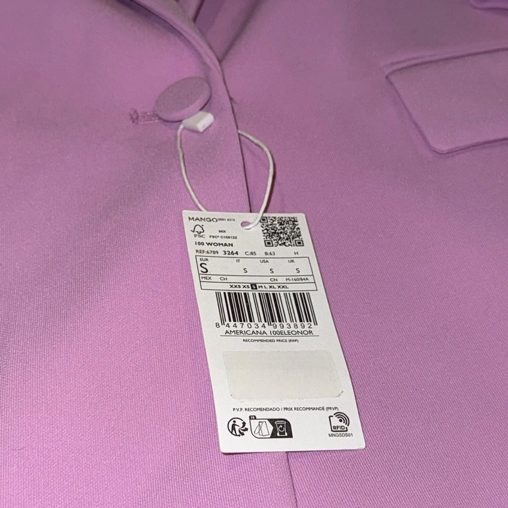 NWT MANGO Tailored Blazer with Turn Down Sleeves PINK size small spring - Picture 3 of 9